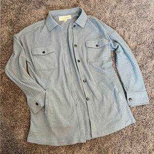 French Laundry Light Blue Waffle-Knit Button-Up Shacket